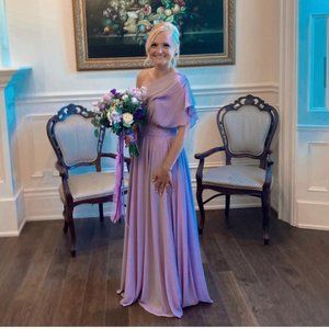 Morilee by Madeline Gardner Purple Chiffon Bridesmaids Dress with One Shoulder